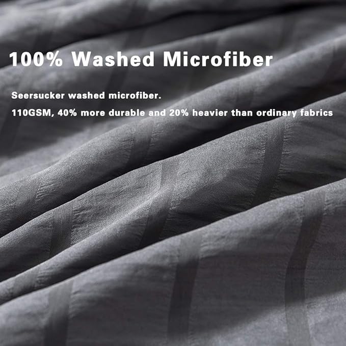 AveLom Gray Duvet Cover King Size, Textured Seersucker Duvet Cover Set, Soft Washed Microfiber with Zipper Closure and Corner Ties, 3 Pieces, 104" x 90" Duvet Cover & 2 Pillowcases