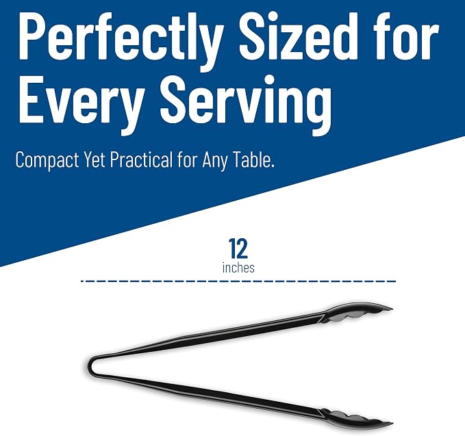 Carlisle FoodService Products 471203 Carly Salad Tong, 12" Utility Tong, Black, 12 Pack