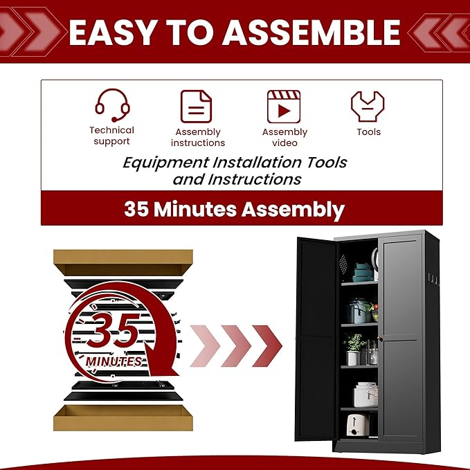 AQY Metal Pantry Cabinet, 61" Black Kitchen Storage Cabinet with Doors | 4 Adjustable Shelves Freestanding Storage Metal Cabinet Kitchen & Living Room Organization