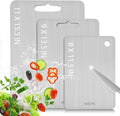 Stainless Steel Cutting Board with Lip, Katori Cutting Boards for Kitchen Double Sided Non Toxic & Non Moldy, Dishwasher Safe Gift for Home Cooks/Outdoor Camping, Fit Meat/Vegetable/Fruit (3PC-S+L+XL)