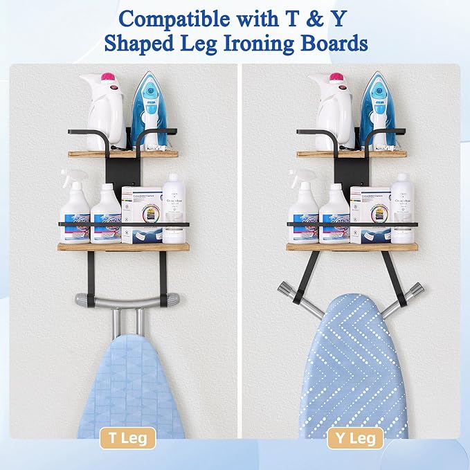 VINAEMO Ironing Board Hanger Wall Mount, 2-Layer Laundry Room Organizer | Iron and Ironing Board Holder for T&Y-Leg Iron Boards, Heavy Duty Laundry Room Storage Shelves, Large Laundry Organization