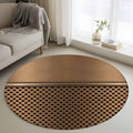 3 Ft Round Rug for Play Room, Brown Metal Hole Indoor Accent Rugs for Living Room, Modern Copper Net Eye Hole Pattern Decorative Circle Carpet Washable Low Pile Non Slip, Soft Rug for Bedroom/Office