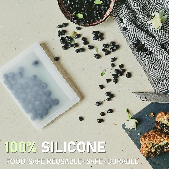 Reusable Sandwich Bags & Snack Bags Set, 8 Pack, 100% Silicone Reusable Storage Bag, Zip Lock Bags Silicone Food Storage Containers, Freezer Microwave Oven Dishwasher Safe, Translucent