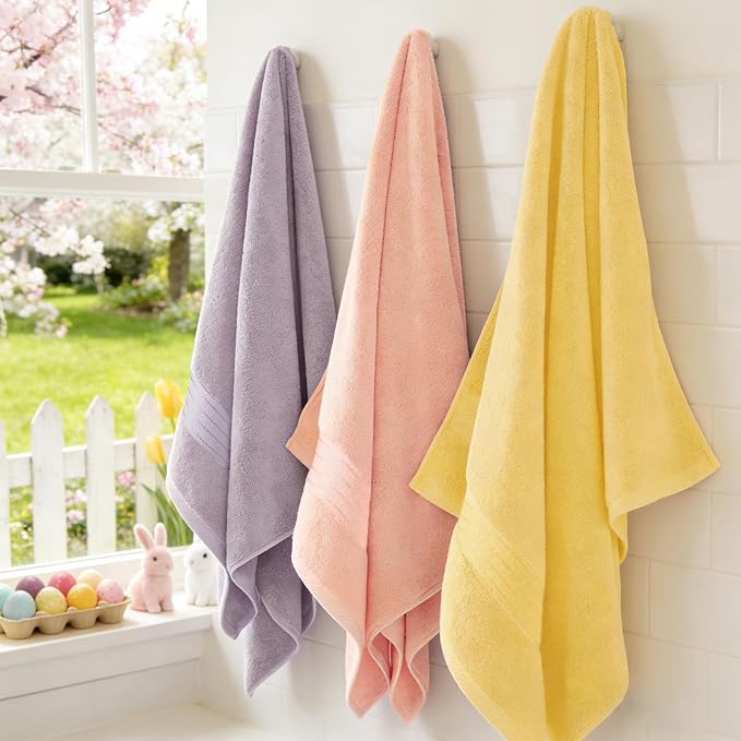 COZYART Luxury Bath Towel Set 6 Pcs, Pink 100% Turkish Cotton 650 GSM | OEKO-Tex 100 Certified Zero Twist Ring Spun, Soft Absorbent Quick Dry, Plush Fluffy, Breathable Hotel Quality for Daily Use