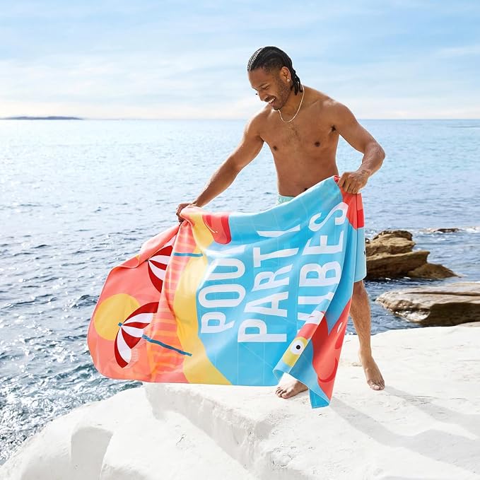 Dock & Bay Beach Towel - Quick Dry, Sand Free - Compact, Lightweight - 100% Recycled - Includes Bag - Party in Pink - Set of 4 - Extra Large (200x90cm, 78x35)