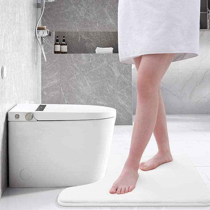 Smiry Memory Foam Toilet Rugs U-Shaped 20x20, Extra Soft Absorbent Non-Slip Contour Bathroom Rugs, Machine Washable Bath Mats for Toilet, White