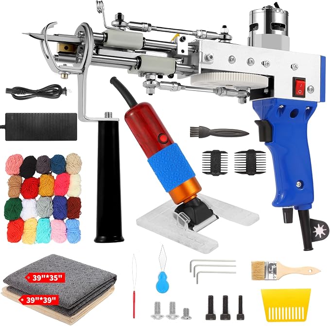 Rug Tufting Gun Kit with Carpet Trimmer, 2 in 1 Cut & Loop Pile Tufting Gun with Tufting Cloth, Rug Making kit for Beginners