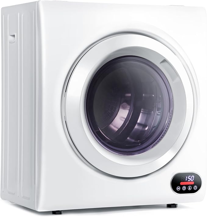 Euhomy Compact Laundry Dryer, 3.5 cu ft Front Load Stainless Steel Clothes Dryers With Exhaust Pipe, 1500W, LCD Control Panel Four-Function Portable Dryer For Apartments, Home, Dorm, White