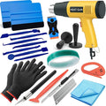 Vinyl Wrap Tool Kit Include Heat Gun, 7PCS Stick Squeegee, Knife Tape, Felt Squeegees, Craft Knife and Utility Knife Plastic Scraper, Vinyl Cutter, Magnet Holders, Cloth, Gloves