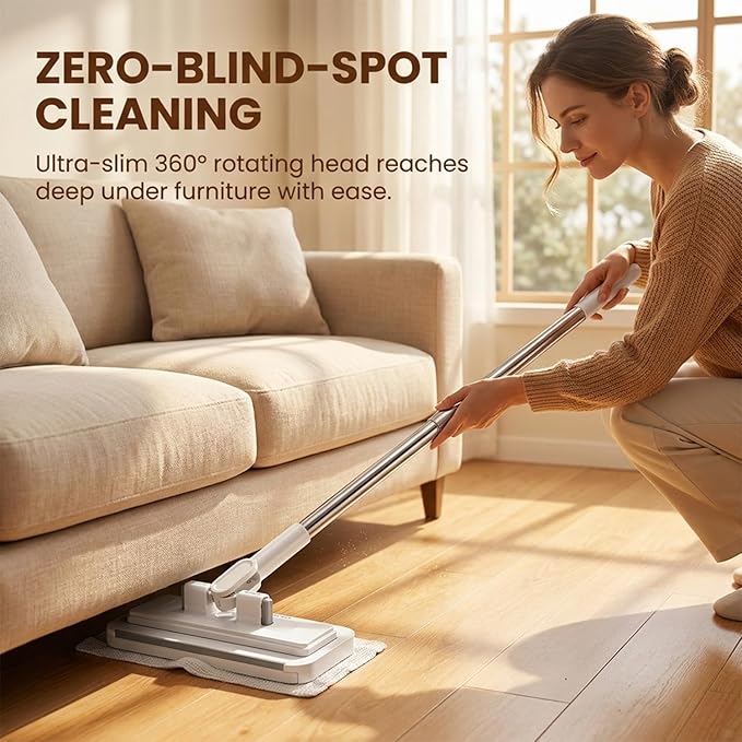 Snap Grip Flat Mop for Floor Cleaning, Wet Dry Wall Sweeper, 360° Swivel Head, Reusable Cloth Locking Design, Extendable Long Handle for Hardwood, Laminate, Walls (3 Mops+6 Packs Cleaning Cloth)