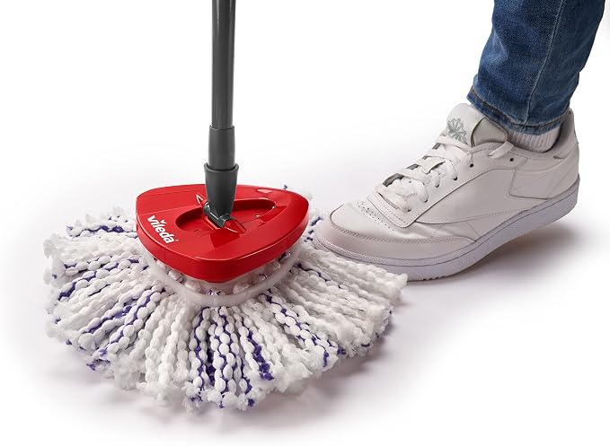 Vileda Turbo Deep Clean Spin Mop and Bucket Set with Foot Pedal Wringer | Telescopic Handle 65–131cm, Microfibre Mop Head with Scrub Pad, Machine Washable, Cleans Hard Sealed Floors, 5 Year Guarantee
