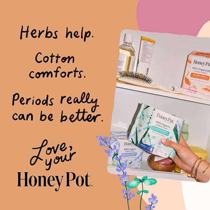 The Honey Pot Company - 120 ct - Herbal Everyday Panty Liners for Women - Infused w/Essential Oils for Cooling Effect & Organic Cotton Cover - Feminine Care