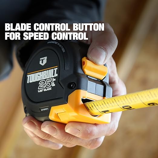 ToughBuilt - 25 Ft. ProBlade Tape Measure, Blade Control, TB-H2-T-12225 | 1.25 In. Double-Sided Blade, Magnetic Hook, 11 Ft. Standout, Blade Control, Professional Accuracy