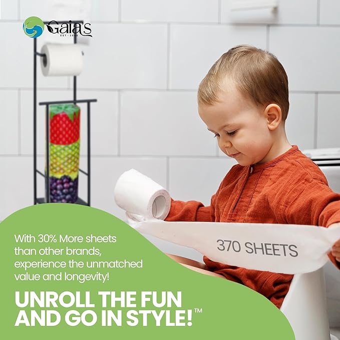 Gaias Premium and Soft Fruit TP Organic Bamboo Toilet Paper | 48 Mega Rolls, 3 Ply, 370 Sheets | FSC Certified, PFAS & BPA Free, Eco-Friendly, Sustainable Tissue - Plastic Free, Septic Safe, Vegan