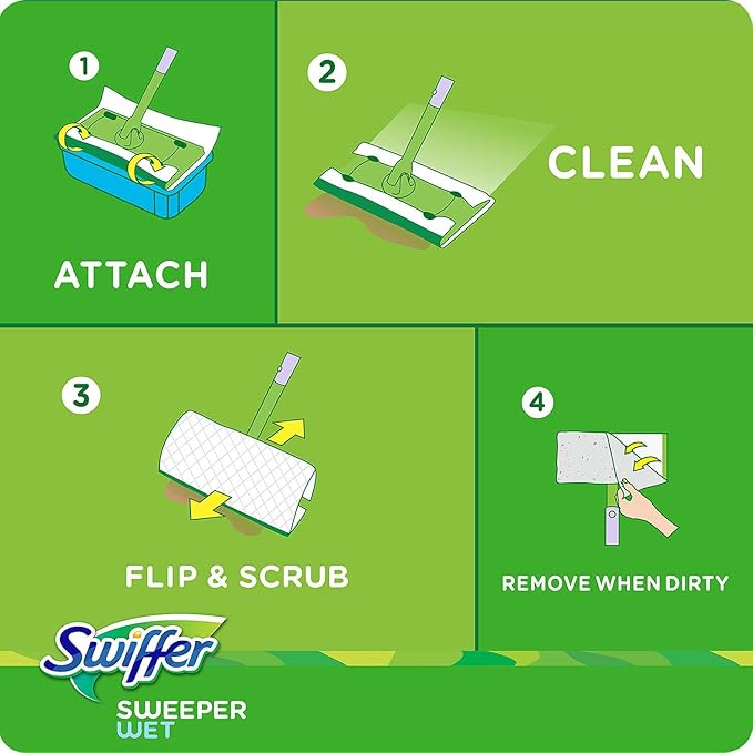 Swiffer Sweeper Wet Cloth Refill, White 64 Count