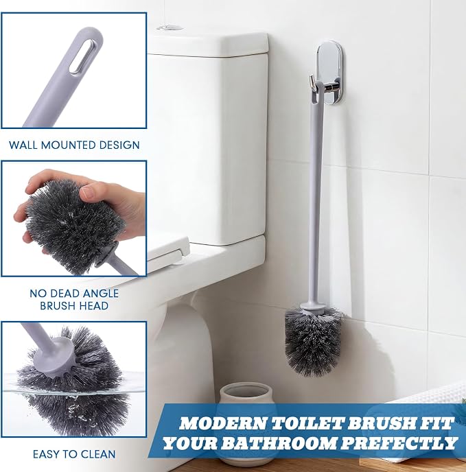 Reallnaive 24 Pack Toilet Brush Bulk, Commercial Heavy Duty Professional Toilet Bowl Cleaning Brush for Bathroom, Restroom Maintenance Cleaning Supplies (Grey)