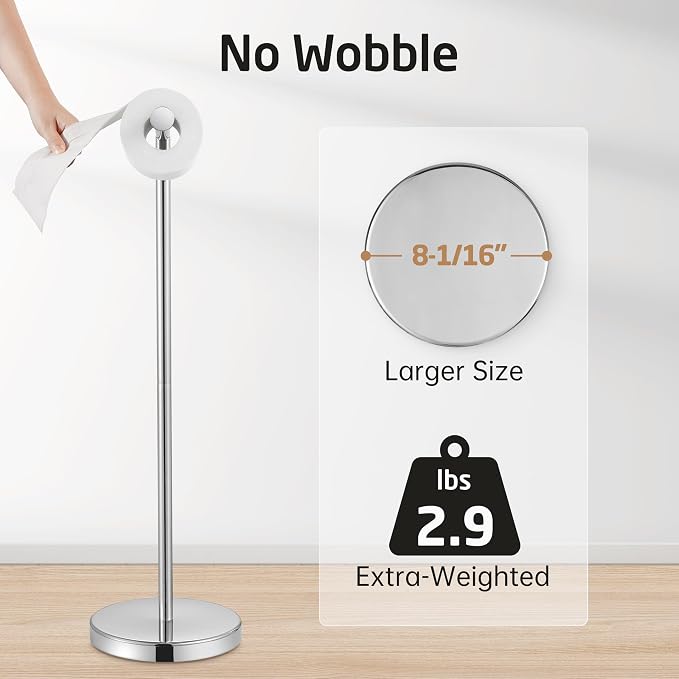 KES Toilet Paper Holder Free Standing 26" H (Taller Version), Toilet Paper Holder Stand with Weighted Base for Bathroom, Rustproof 18/8 Stainless Steel Polished Finish, BPH283S66