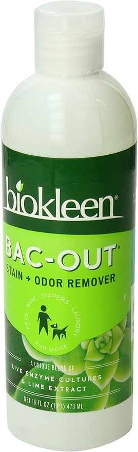 Biokleen Bac-Out Stain+Odor Remover, Destroys Stains & Odors Safely, for Pet Stains, Laundry, Diapers, Wine, Carpets, & More, Eco-Friendly, Non-Toxic, Plant-Based, 16 Ounces (Pack of 12)