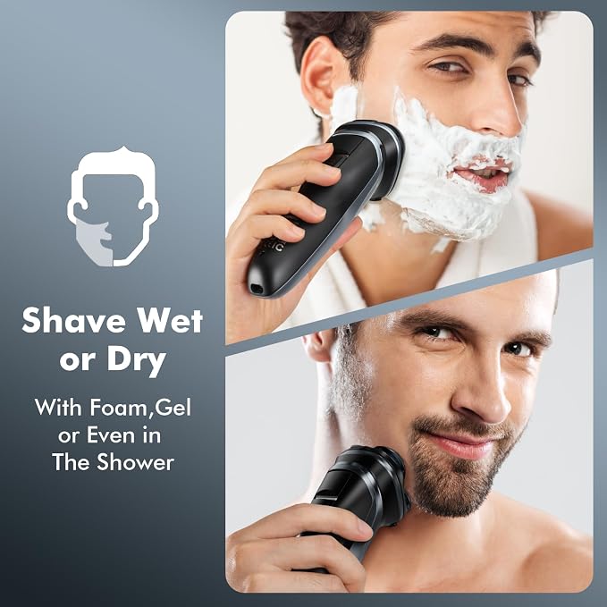 Travel Electric Razor for Men:5D Floating Head Shavers for Men, Smooth Shave Ready in Seconds - IPX7 Waterproof Wet or Dry, Practical USB-C Rechargeable, Stainless Steel Blades, Midnight Blue