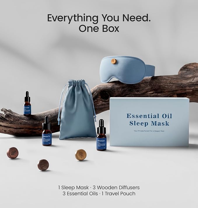 Aromatherapy 3D Sleep Mask Bamboo Cotton with Essential Oils, Lavender Eye Mask Blackout, Magnetic Wood Diffuser, Sleep Mask for Women Men Side Sleepers Travel, Natural Sleep, Relaxation, Meditation