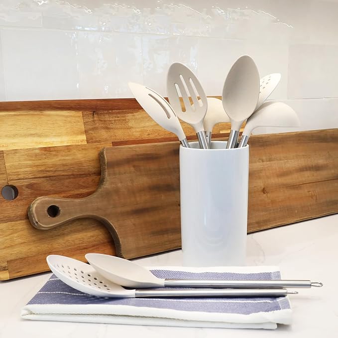 Beille 3pc Wheat Straw Spoons and Ladle Set Cooking Baking Kitchen Utensils, Cream
