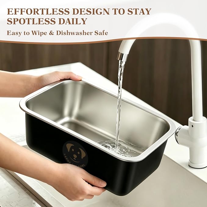 1.25 Gallons Large Stainless Steel Dog Water Bowl, High Capacity Metal Dog Food Bowls, Outdoor Dog Bowl Food and Water, X-Large, and Big Dogs & Cat, Black