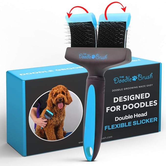 The Doodle Brush, Slicker Brush for Dogs, Dual Head Dog Hair Brushes, Flexible Head Slicker for Dogs, Poodle, Labradoodle, Sheepadoodle, Tangle-Free Grooming, Healthy & Shiny Coat Pet Brushes