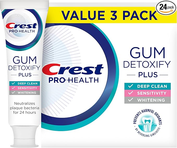 Crest Pro-Health Gum Detoxify Plus Toothpaste 4.5 oz Pack of 24 - Antibacterial Fluoride Toothpaste, Sensitivity Protection, Whitens Teeth, Anticavity, Plaque Control