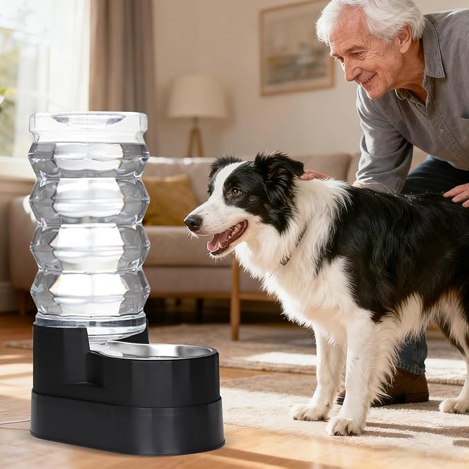 RIZZARI 9L Elevated Dog Water Dispenser: Large Stainless Steel Bowl | Comfortable Elevated Design/Cleaner Drinking Surface/Busy Pet Owner Friendly/Indoor Everyday Use/Easy Daily Maintenance