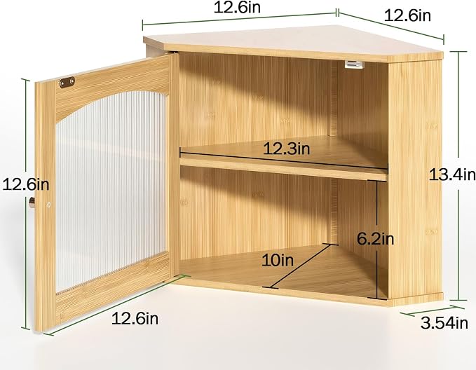 LAMU Corner Bread Box for Kitchen Countertop, Bamboo Wood Bread Storage | 2-Tier Storage Bin with Magnetic Acrylic Door, Large Capacity Organizer for Homemade Bread, Coffee, Fruit & Spices, Bamboo