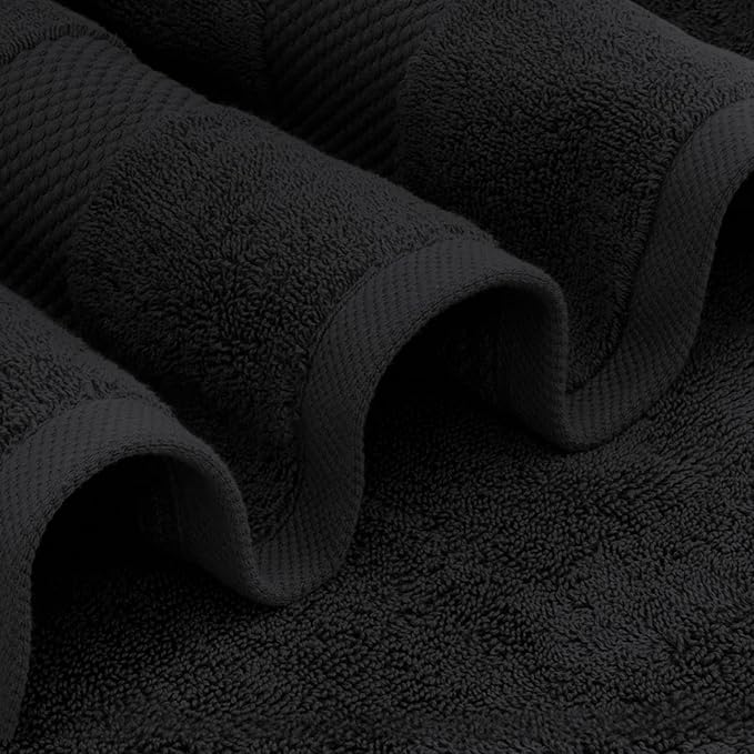 White Classic Luxury Bath Towel Set of 8 Pieces - 100% Turkish Cotton Highly Absorbent Towels for Bathroom, 2 Luxury Bath Towels 700GSM, 2 Hand Towels, 4 Washcloths, Black