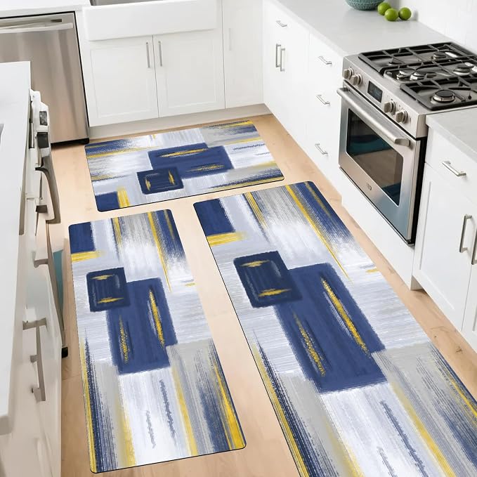 XLHOMO Kitchen Rugs Sets of 3, Non Slip Washable Kitchen Mats for Floor, Anti-Fatigue Runner Rug with Rubber Backing, Waterproof Kitchen Rug Set for Laundry, Floor, Office, Hallway