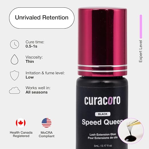 Curacoro Bold Black Eyelash Extension Glue 5ml, 0.5-1s Dry Time | Extra Strong Adhesive for Salon Use, for Trained Lash Technicians Only