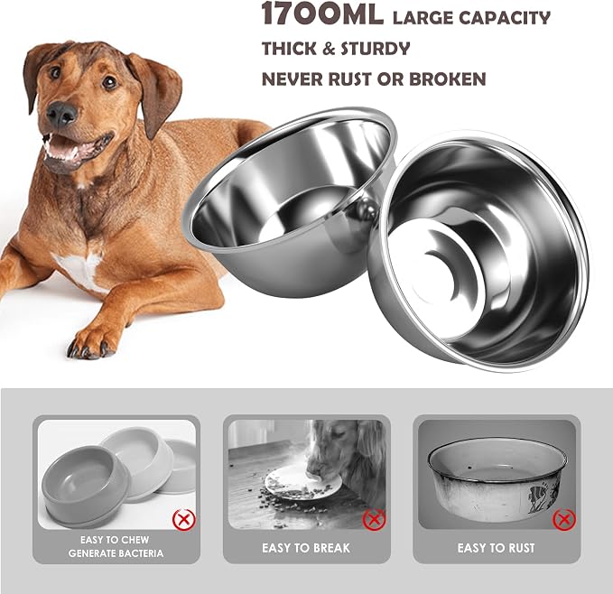 SHAINFUN Elevated Dog Bowls with Slow Feeder & Mat for Medium Large Dogs, Adjustable Height, Raised Dog Bowl Stand with 2 Stainless Steel 58oz Bowls, Tall Dogs Food Water Bowl Wooden & Metal Holder