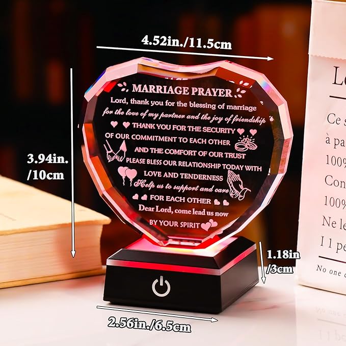 Arikyrist Wedding Gifts for Couples with Colorful LED Base 2026 Crystal Heart Anniversary Marriage Prayer Gifts, Newlywed Mr and Mrs Gift Decoration Sign Plaque Marriage Blessing Couple Bride Gift
