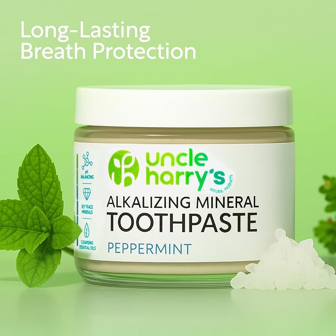 Uncle Harry's Peppermint Remineralizing Toothpaste | Natural Whitening Tooth Paste Freshens Breath & Promotes Enamel | Vegan Fluoride Free Toothpaste