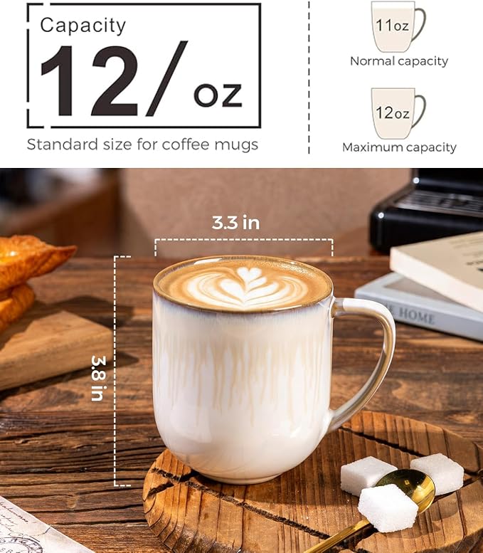 LERATIO 12OZ Ceramic Coffee Mugs Set of 6, Large Porcelain Coffee Cups With Large Handle For Latte,Cappuccino,Milk,Cocoa,|Dishwasher&Microwave Safe Mug Sets,Ideal for Man,Woman,Dad, Mom