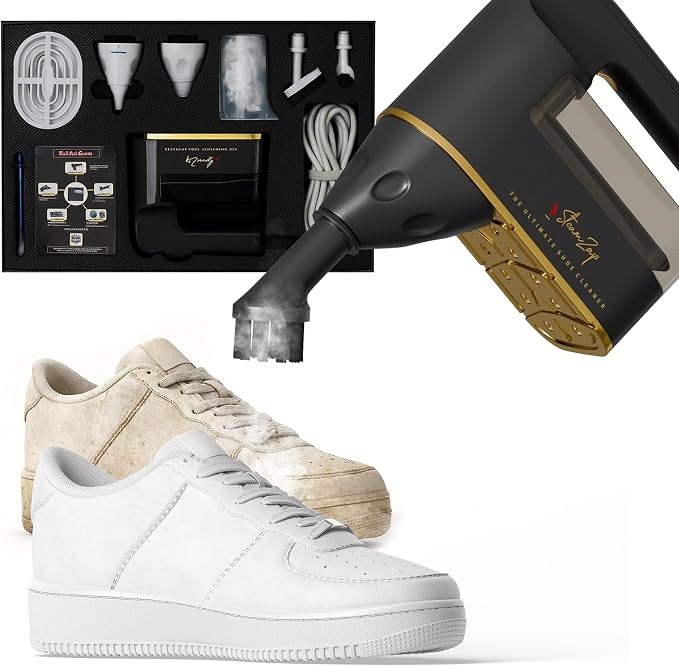 Handheld Shoe Steam Cleaner – All-in-One Shoe Care with Pro Steam Power | 5 Attachments to Clean, Deodorize & Remove Creases from Sneakers, Dress Shoes & Boots