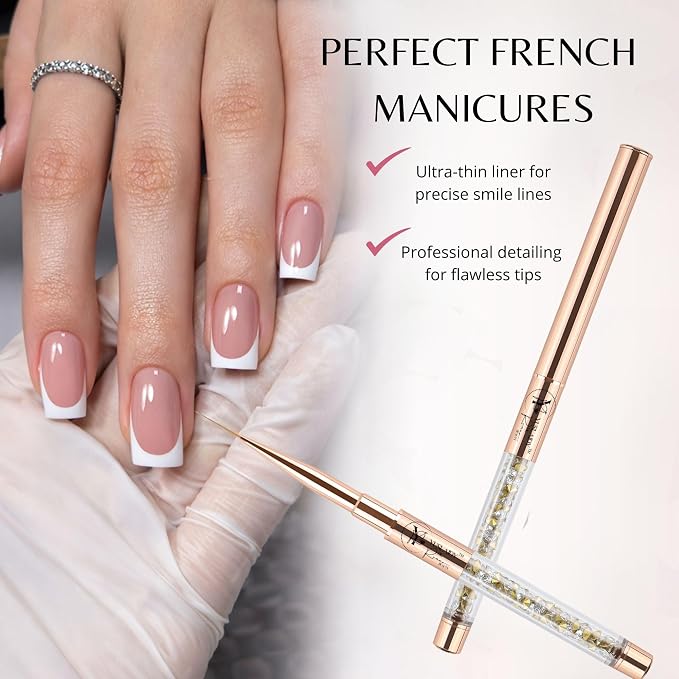 Yuslaidy Set pinceles Double Ended Nail Builder Gel Brush, French Tip Brush Hard Gel for Nails Pinceles cepillo de limpieza para esmalte de uñas de gel, Cepillo francés para uñas