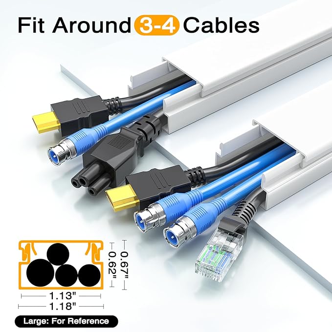 Delamu 157in Cord Hider Wall, TV Cable Hider Cord Covers for Wires on Wall, Large Cable Management Raceway, Paintable Wire Hiders Wire Covers for Cords for TV on Walls, 10 X L15.7 W1.18 H0.6in, White