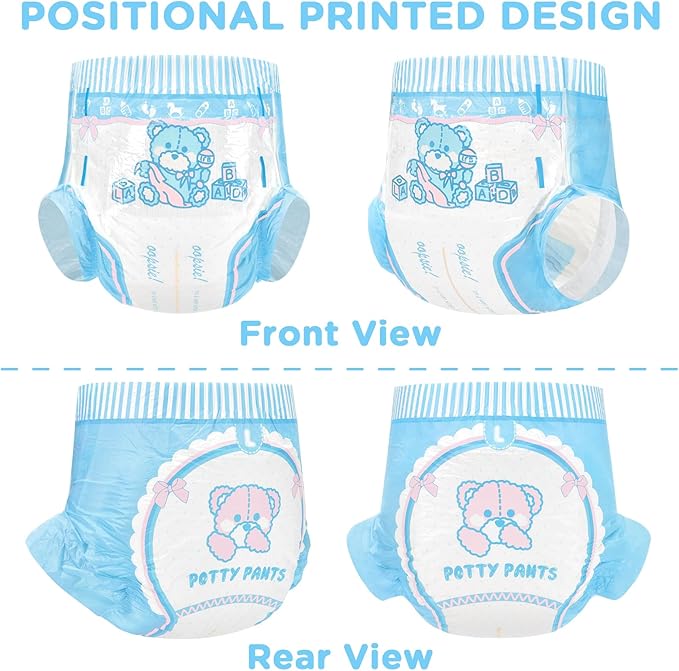 Littleforbig Adult Printed Diaper 2 Pieces Pack 3 Prints Random Assorted - Potty Pants (Large 36"-48")