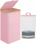 iEGrow Laundry Hamper with Lid, 110L Large Laundry Basket with Handle and Lid, Collapsible Clothes Basket Organizer with Removable Inner Bag for Clothes Towels,Pink