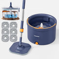 HoMettler Spin Mop and Bucket Set, Mop Bucket with Separate Dirty Water System, Deep-Cleaning Mops for Floors/Wall, Versatile Mops with 6 Microfiber Mop Pads