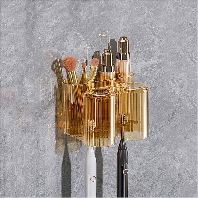 Toothbrush Rack Wall Mounted Toothbrush Holder Multifunctional Mouthwash Cup Brushing Cup Automatic Toothpaste Dispenser Squeeze Kit Bathroom Toothbrush Holder(B,Medium)