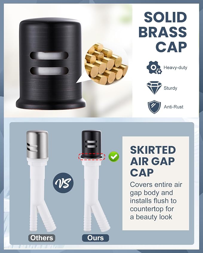 Kitchen Faucet with Air Gap: WOWOW Stainless Steel Kitchen Sink Faucet and Dishwasher Air Gap Kits for Kitchen Sink 2 or 4 Hole, Oil Rubbed Bronze Kitchen Faucet Combo with Sprayer