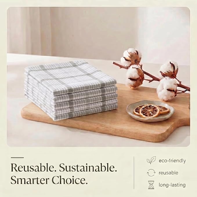 Urban Villa Kitchen Towels Cotton Dish Towels 20”x30” (Set of 6) Tiny Checks