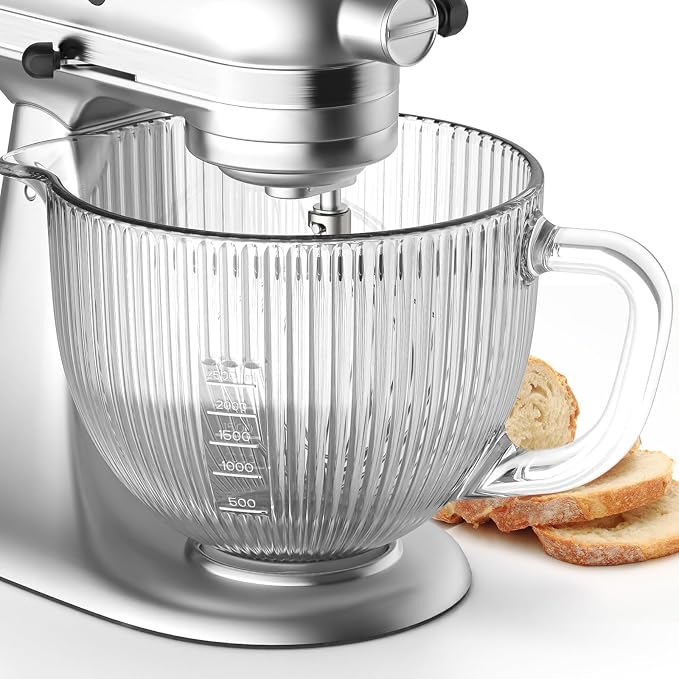 Cofun Glass Mixer Bowl for Kitchenaid Tilt-Head Stand Mixers 4.5-5 Quart | 5 Qt Mixing Bowl Replacement for KitchenAid with Measurement Markings, Handle
