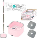 Square Spin Mop & Bucket System, 2pc Machine Washable Pads, Pink