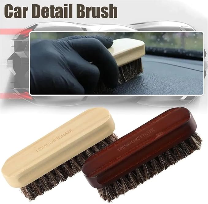 Horse Hair Brushes 12 pcs Car Detail Brush Original Horsehair Wood Brush Automotive Care Daubers Kit Brushes Boots Clean for Leather Shoes, Boots & Purses(Yellow)