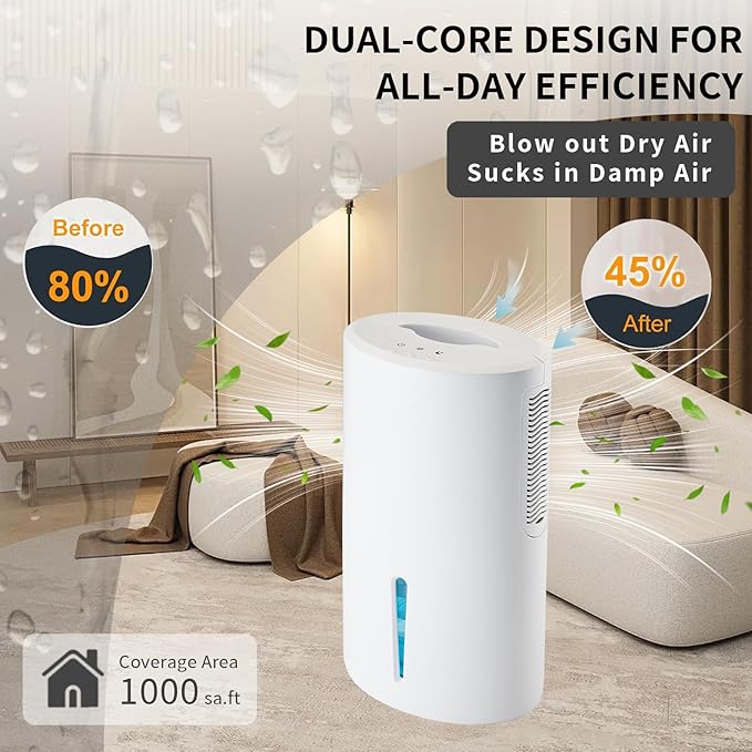 Small Dehumidifier for Bedroom up to 1000 Sq.Ft with Drain Hose, 68 OZ, Auto Shut-Off, Mini Dehumidifier with 7 Color ambient Lights for Bathroom, Basement, Closet, Garage, RV